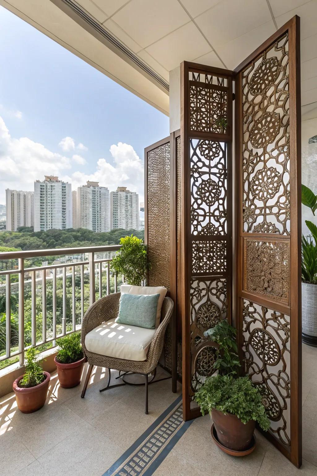 Decorative screens offer privacy and style.