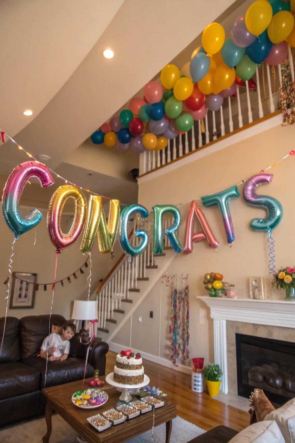 Celebrate in style with a custom balloon banner.