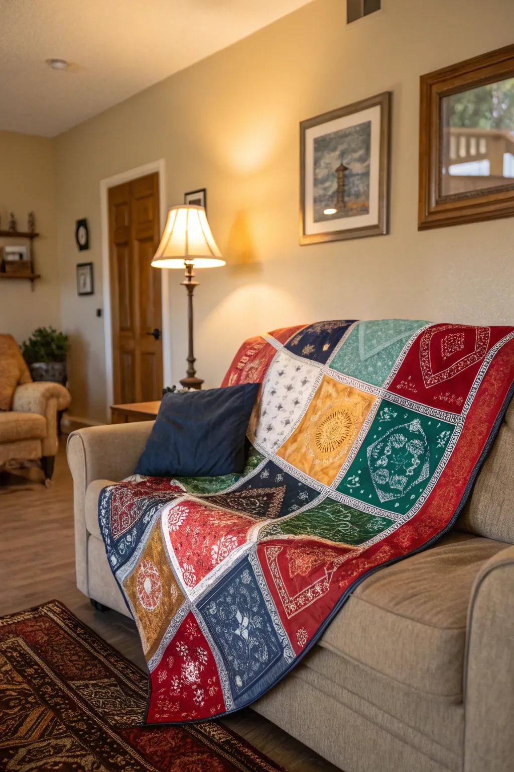 A bandana quilt adds warmth and color to your living space.