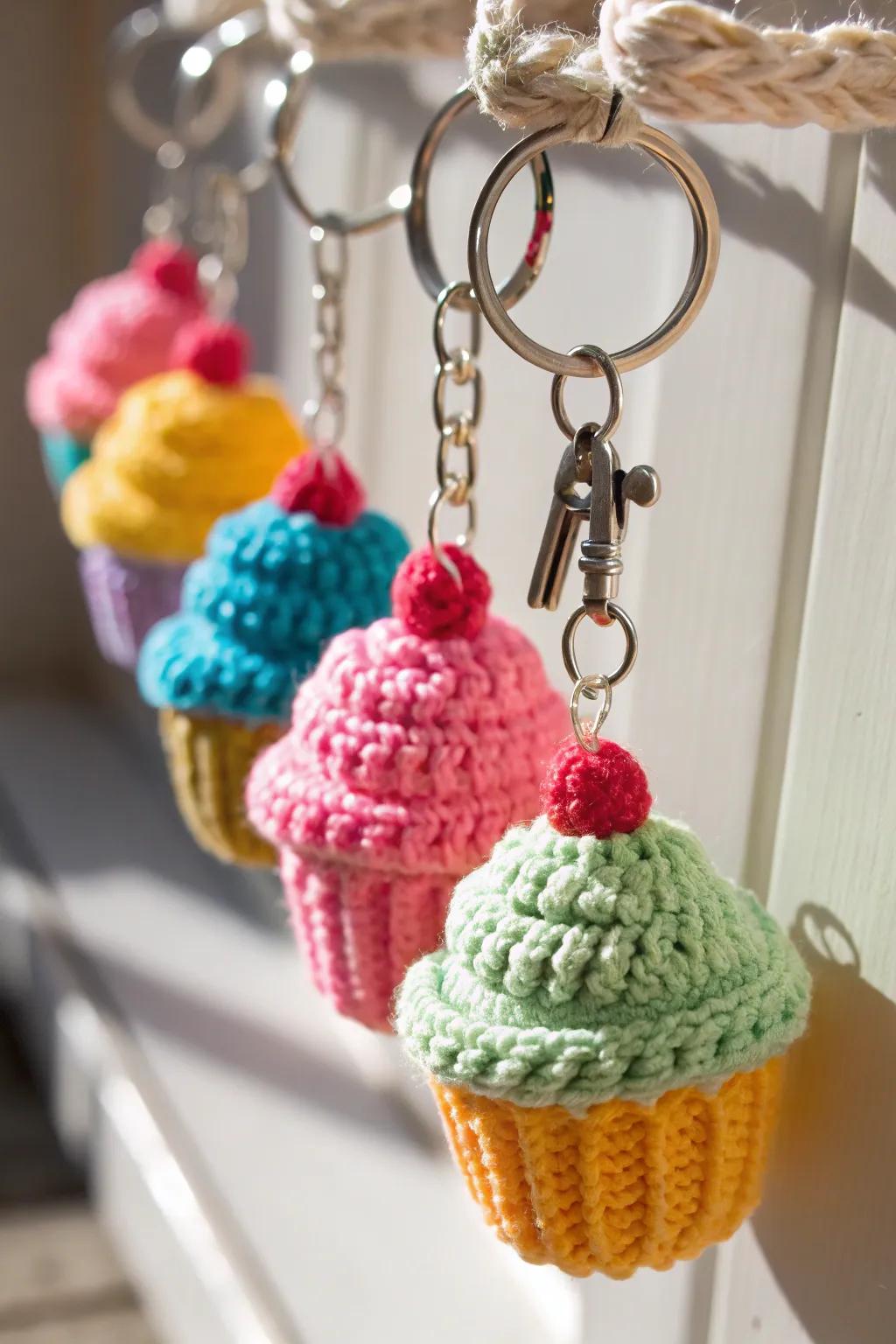 Add some sweetness to your keys with crochet cupcake keychains.