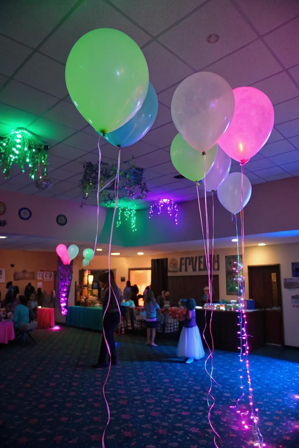 Magical glow-in-the-dark balloons that create a stunning visual effect at a nighttime celebration.