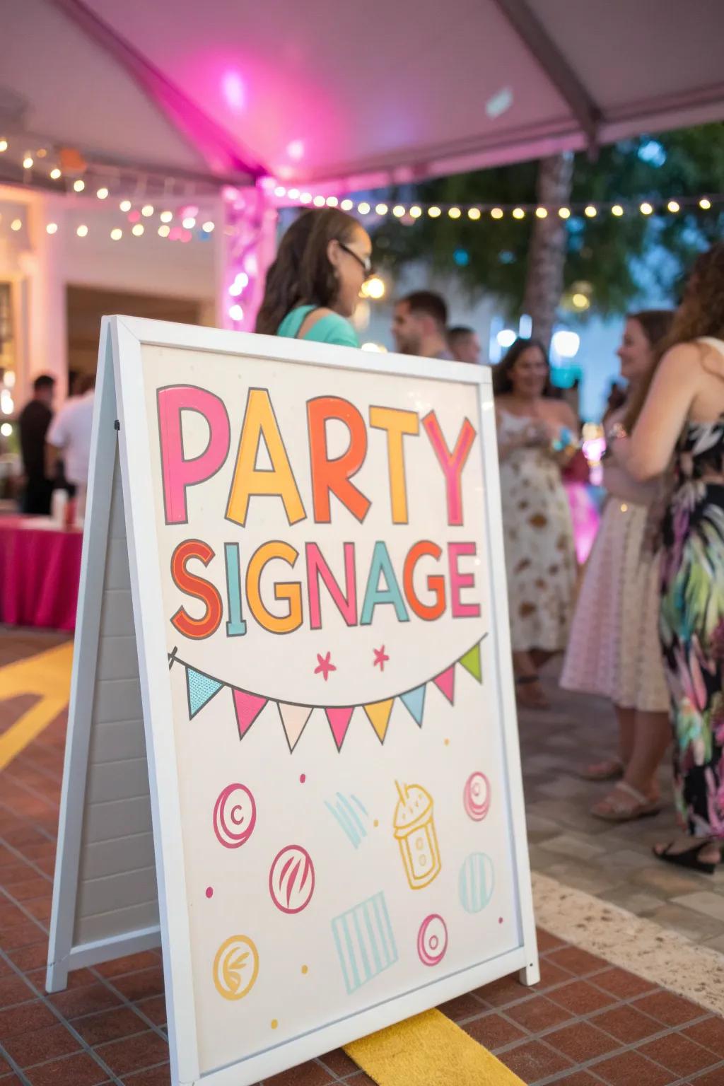 Custom signs add a personal touch and set the tone for the party.