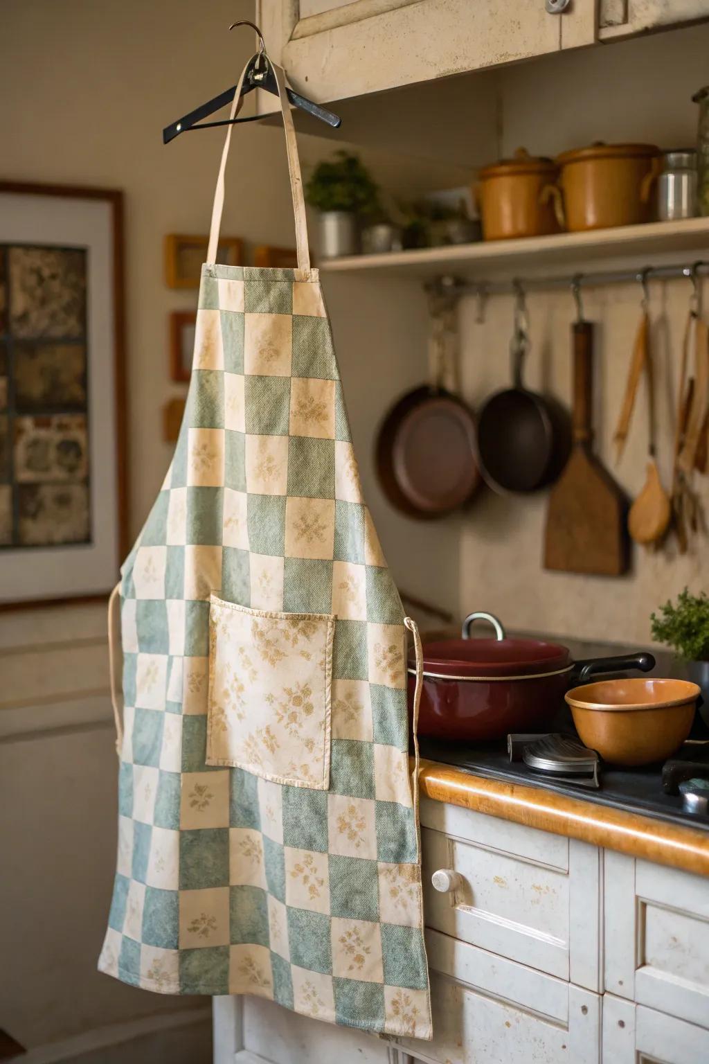 Checkerboard patterns add charm to kitchen accessories.