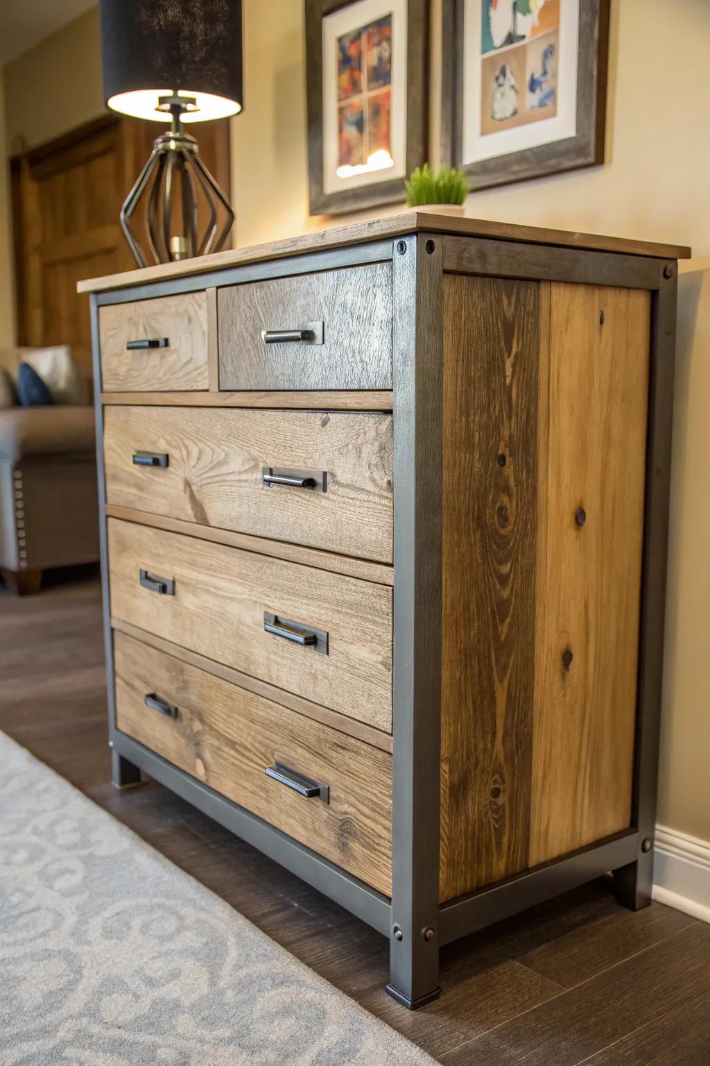 Elevate your child's room with industrial chic craftsmanship: a perfect blend of raw wood and metal.