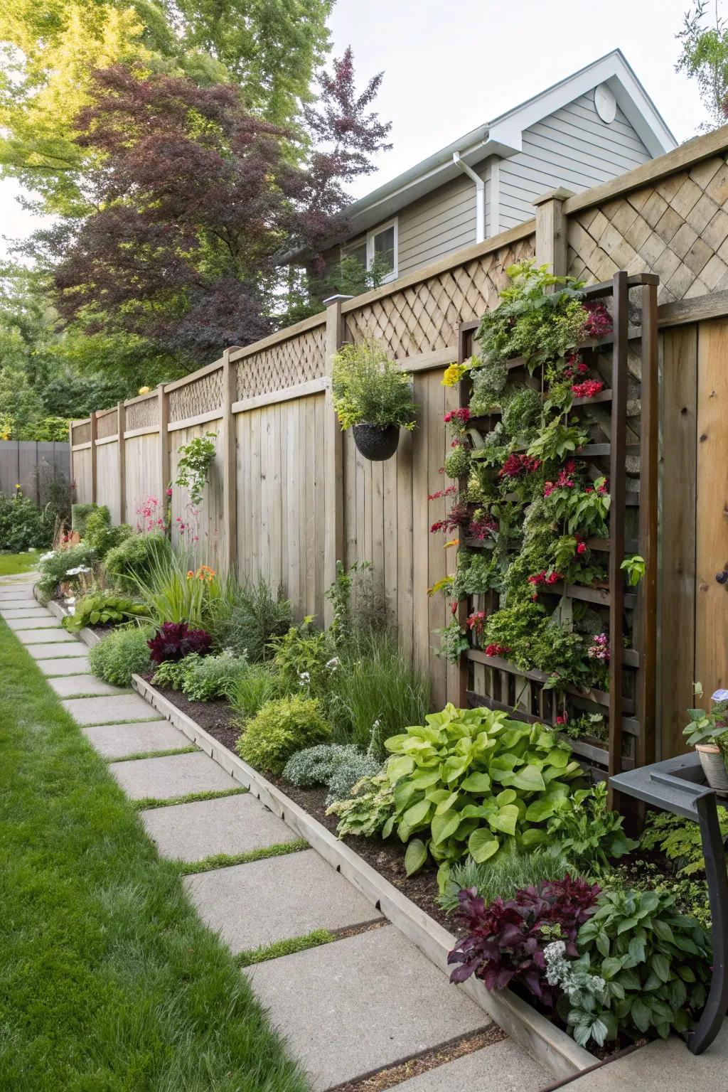 A vertical garden maximizes space and adds greenery to walls.