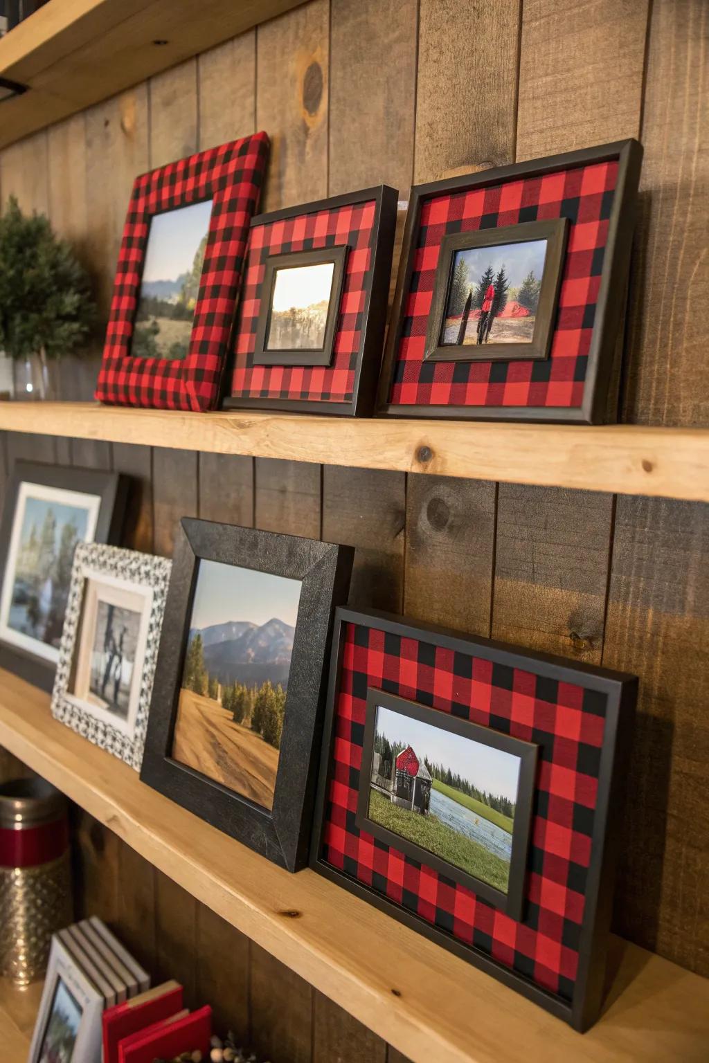 Buffalo plaid picture frames add a personal touch to decor.