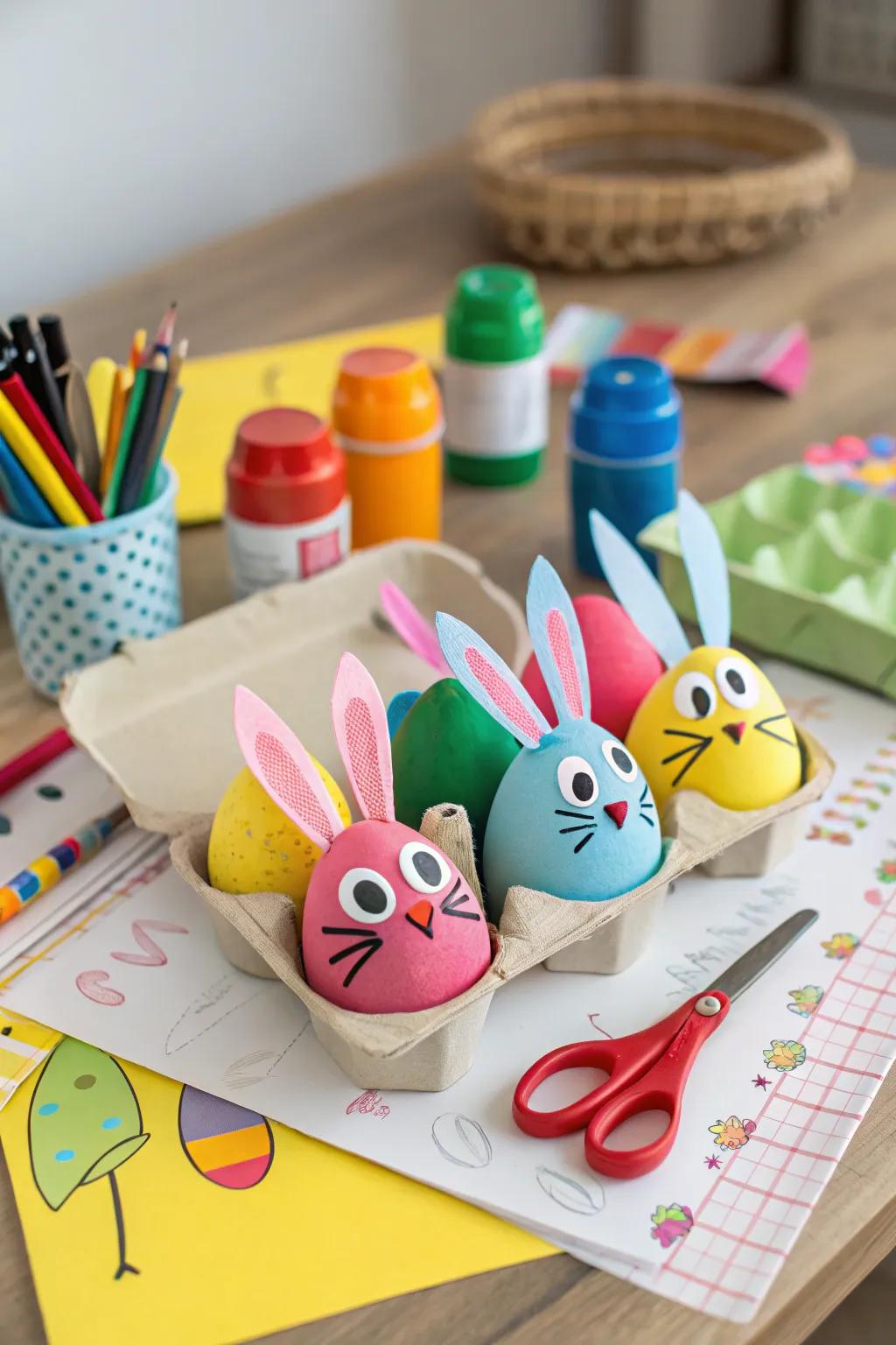 These egg carton bunnies are an eco-friendly craft project.