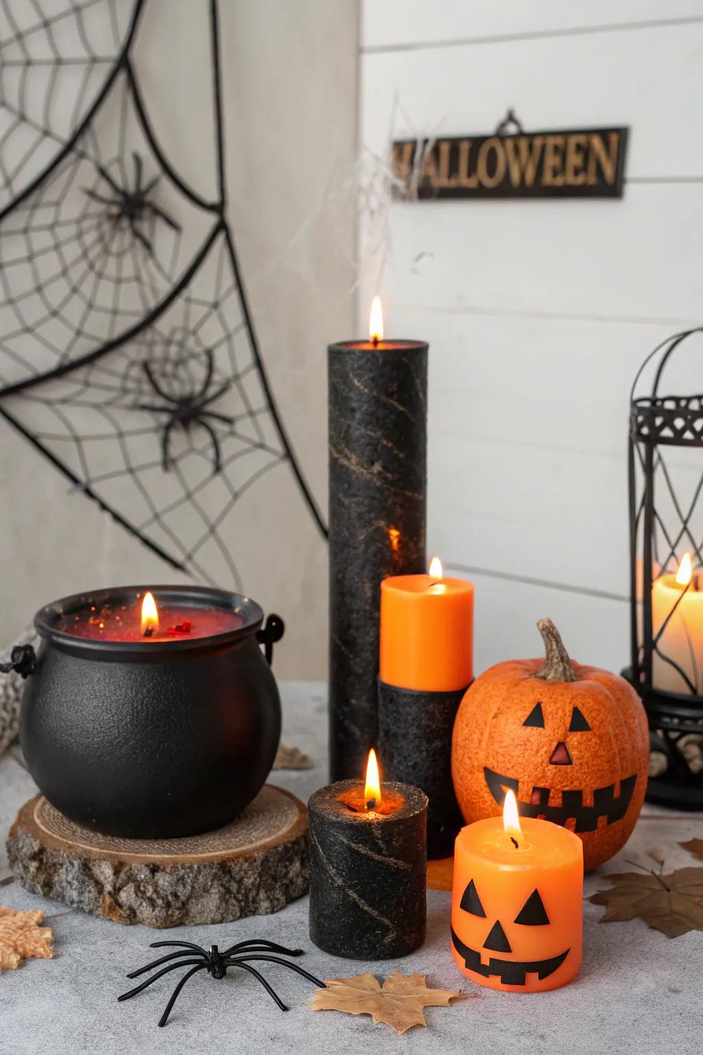 Get into the spooky spirit with a Halloween-themed candle display.