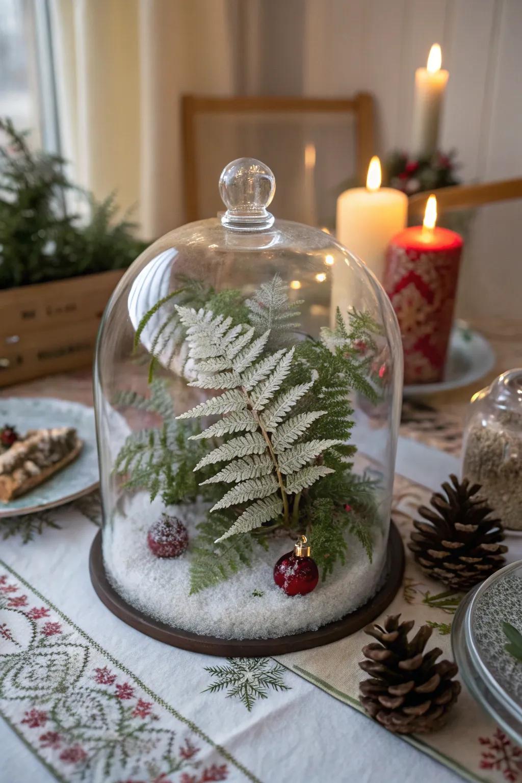 Frosty ferns add whimsical charm to festive displays.