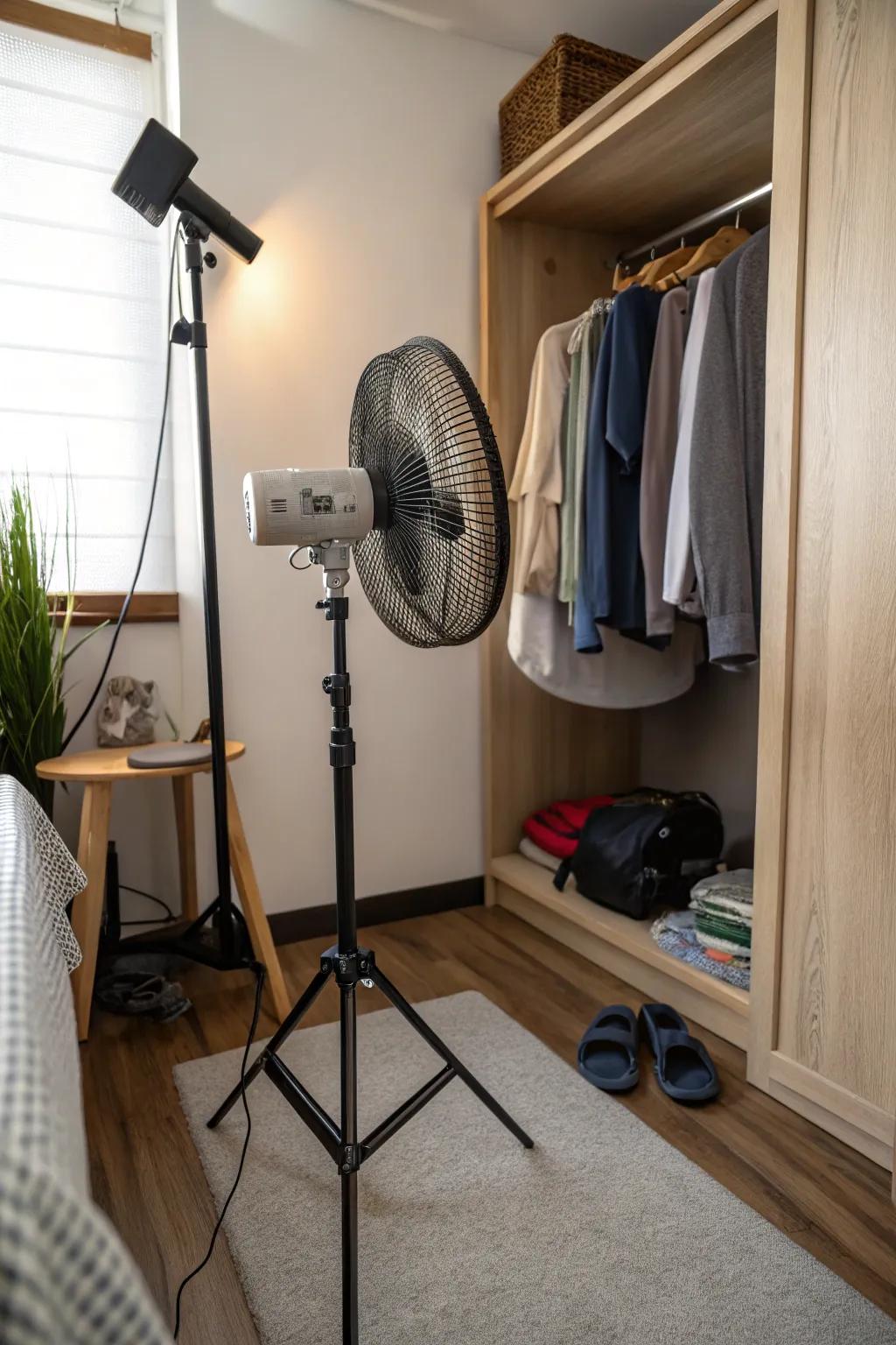 A small fan can help regulate temperature and maintain comfort in your studio.