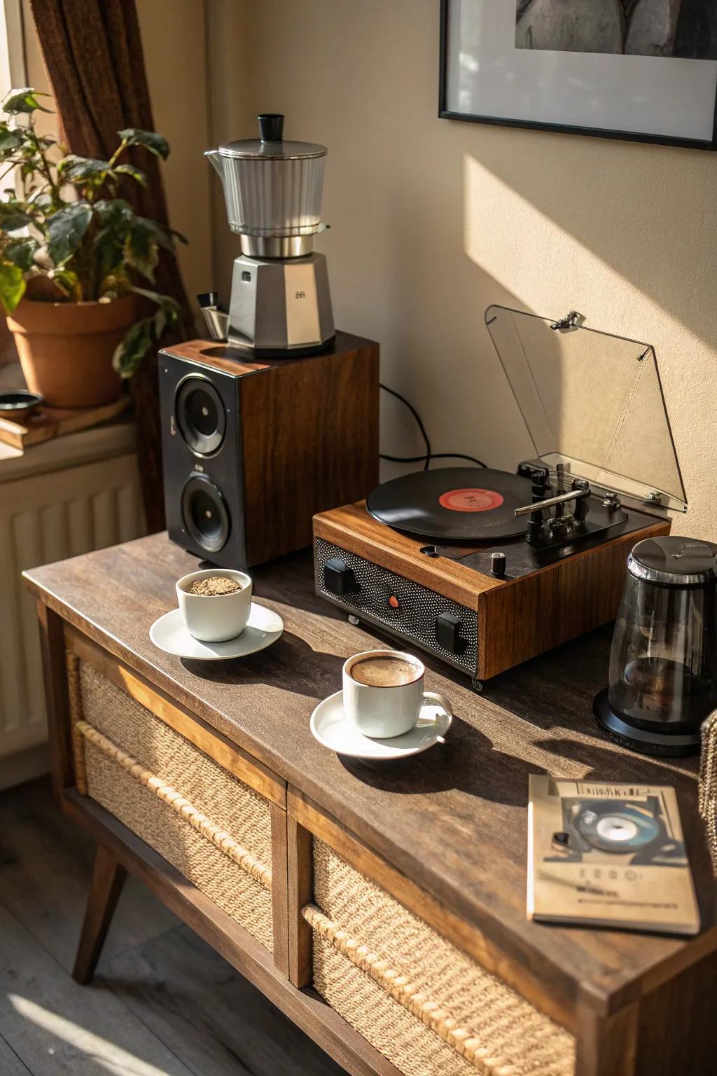 A coffee and music zone, offering a harmonious blend of sound and flavor.