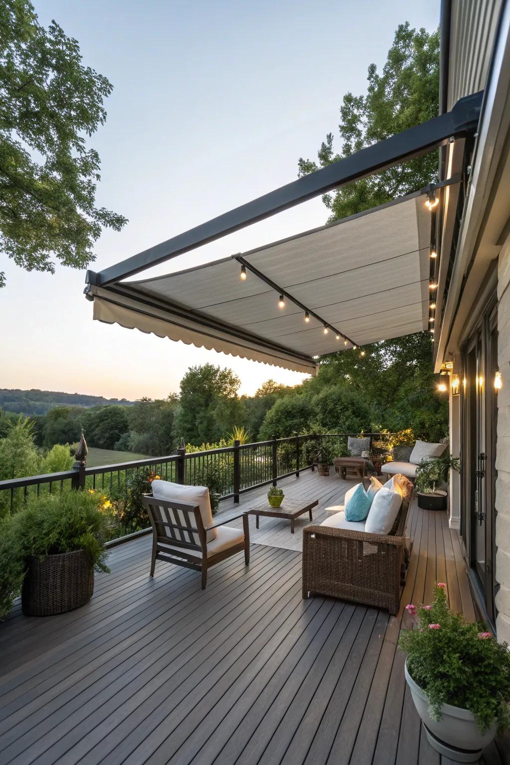 Install retractable awnings for versatile shade options on your deck.