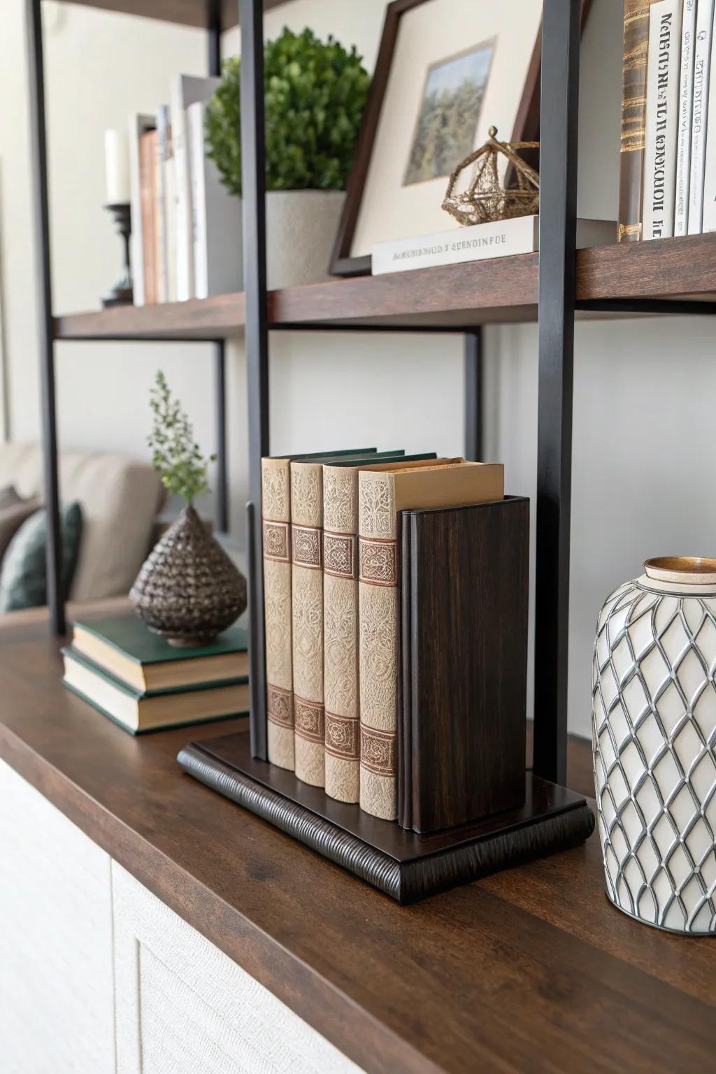 Stylish bookends that add character to any bookshelf.