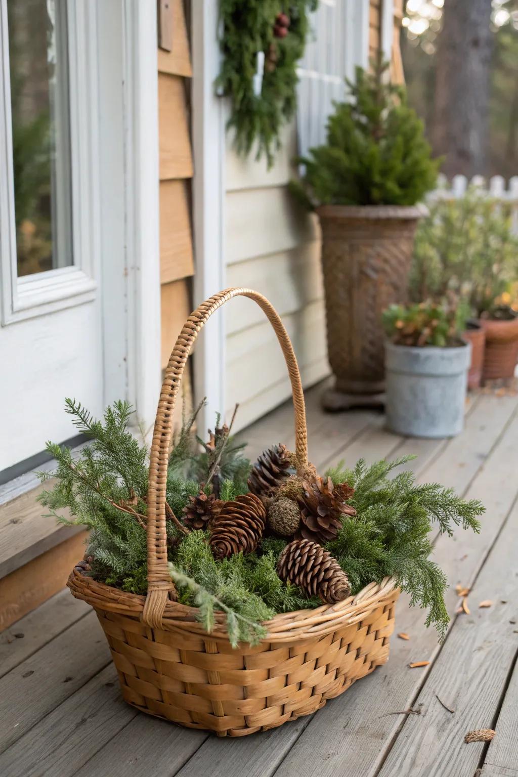 Celebrate the season with a basket of pinecones.