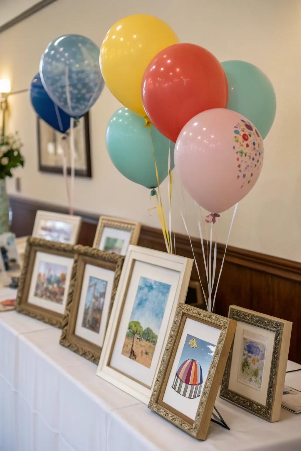 Stylish picture frames doubling as elegant balloon weights.