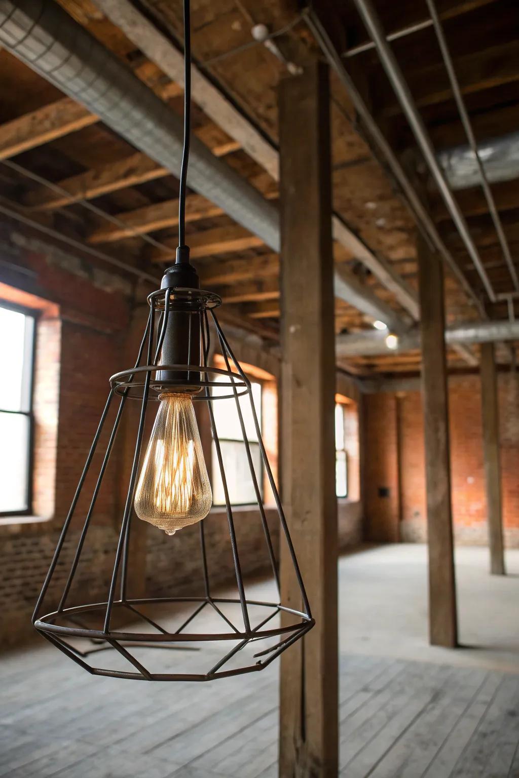 An industrial loft lamp with a bare frame and Edison bulb for chic style.