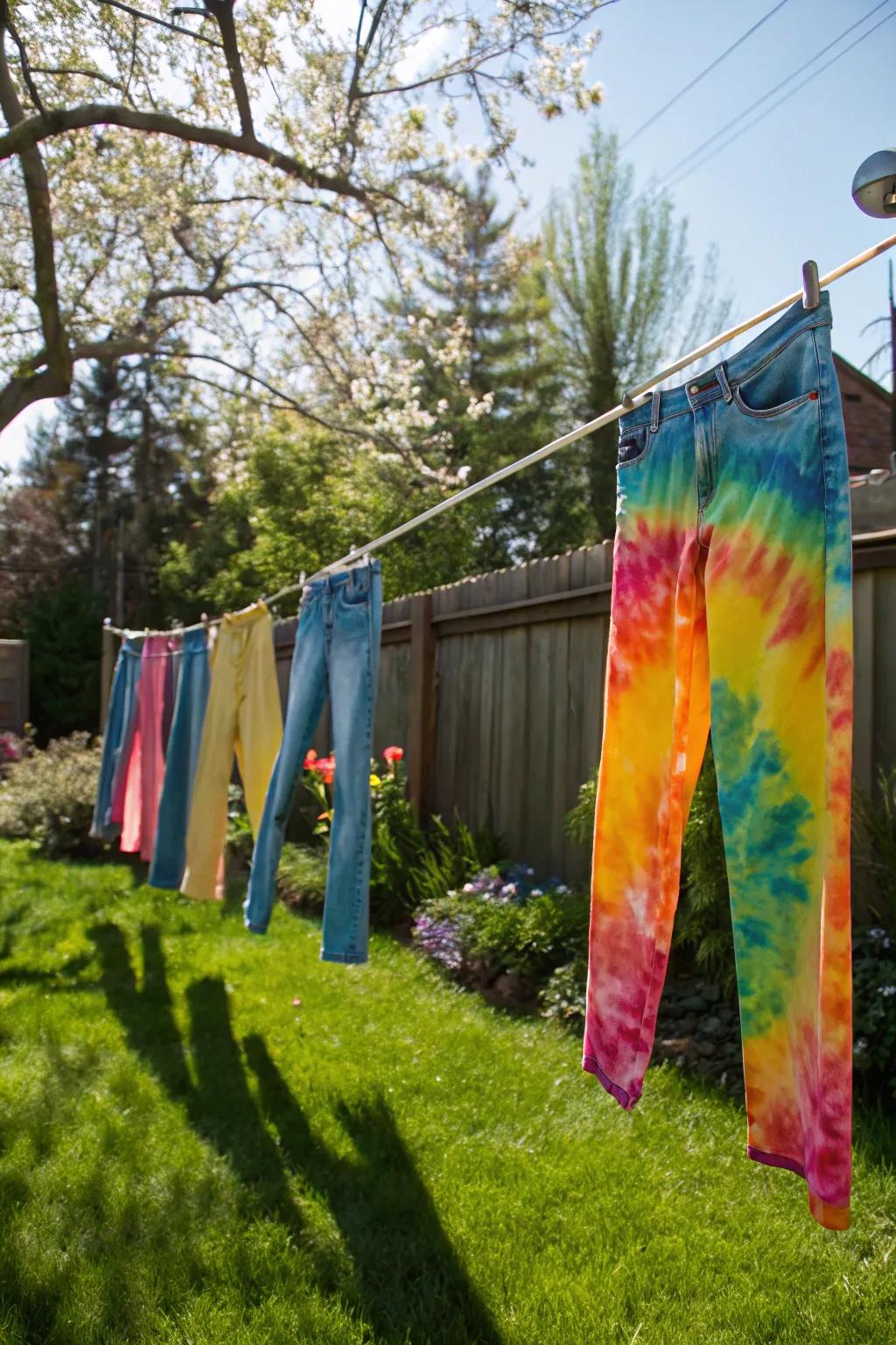 Vibrant tie-dye brings a splash of color to classic denim.