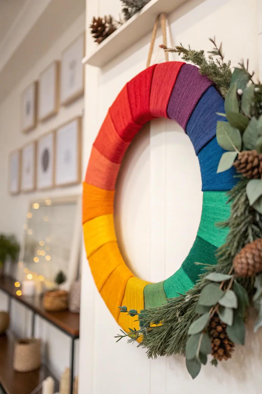 Modern and vibrant, a color block wreath.