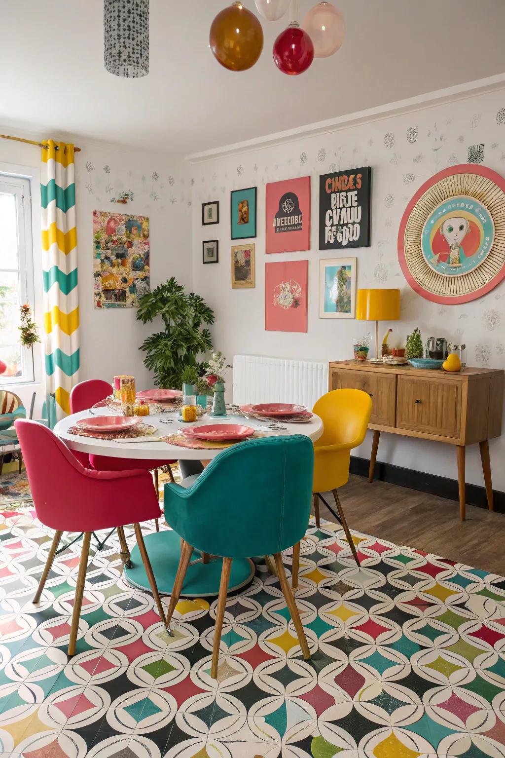 Vinyl patterns add playfulness and vibrancy to dining spaces.