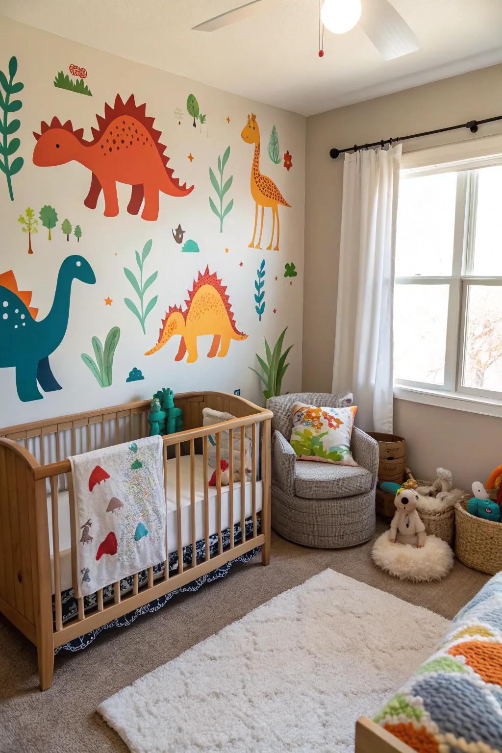 Dinosaur wall decals offer an easy and stylish makeover for any nursery.