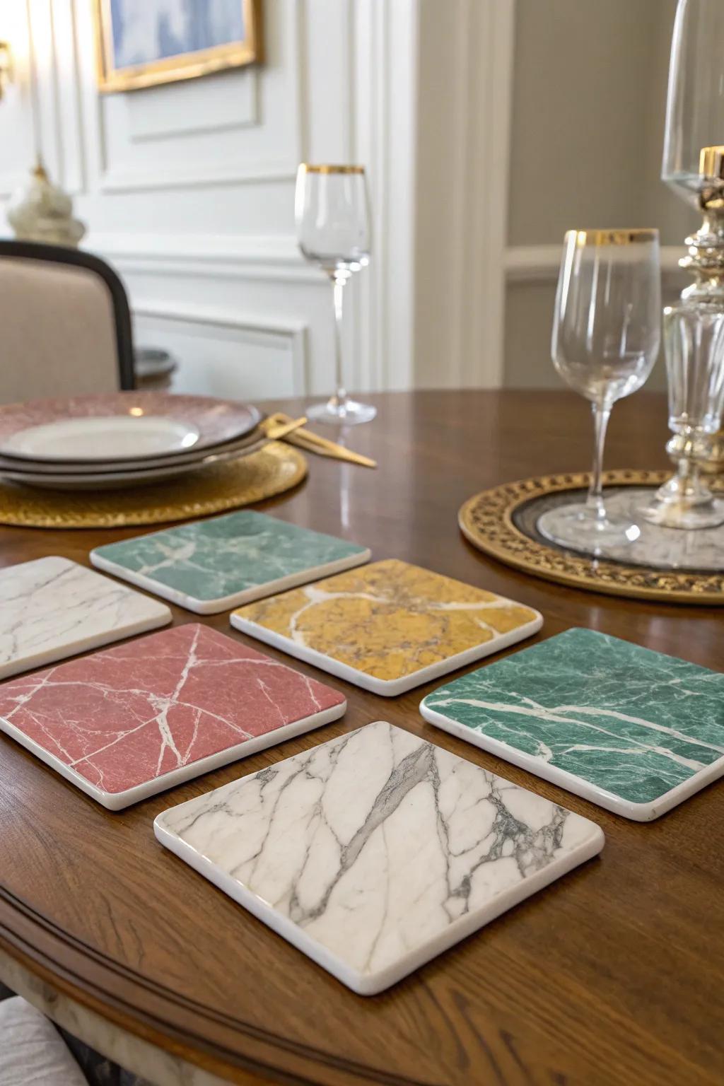 Enhance your table setting with marble paper coasters.