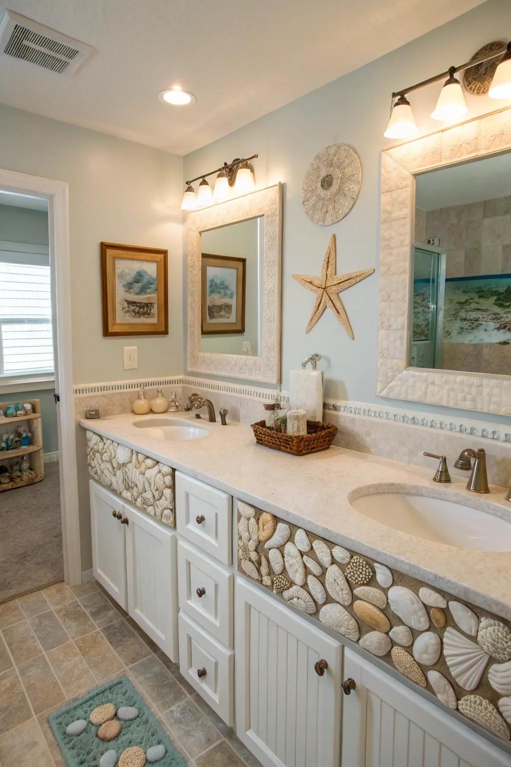 Bring coastal vibes with charming seashell inlay countertops.