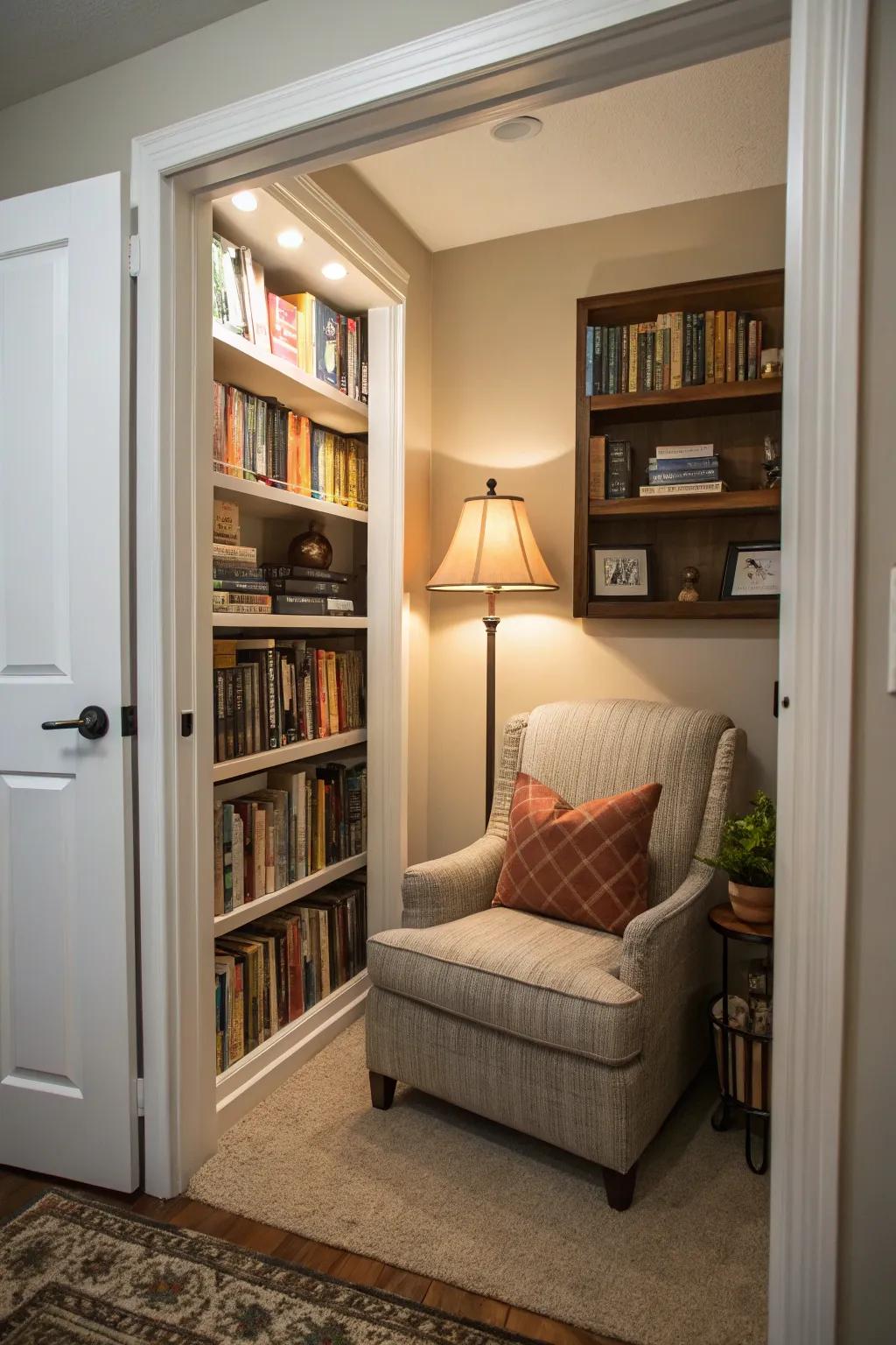 A reading nook in a closet offers a peaceful escape within your home.