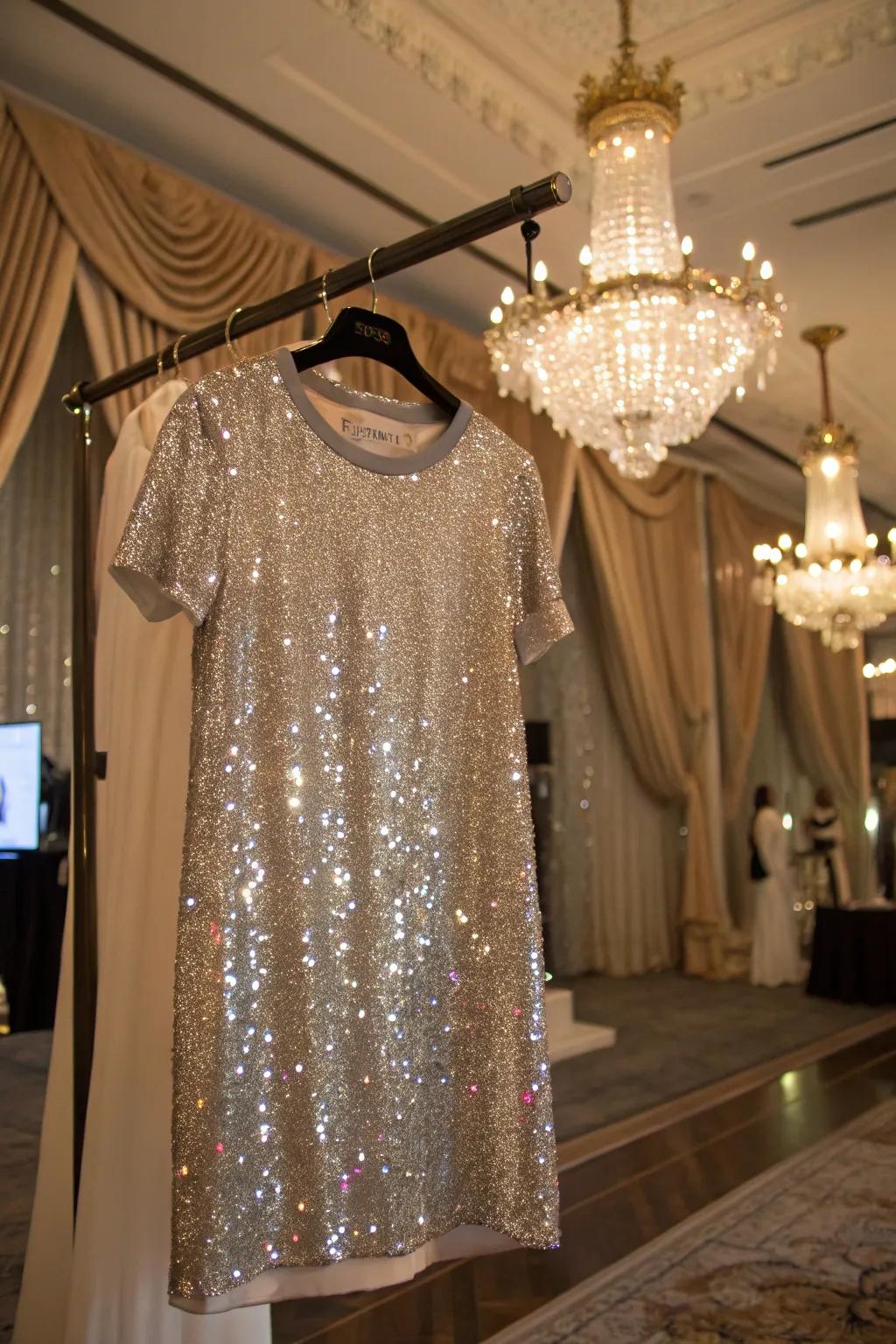 A sparkling sequin t-shirt dress, perfect for a night out.