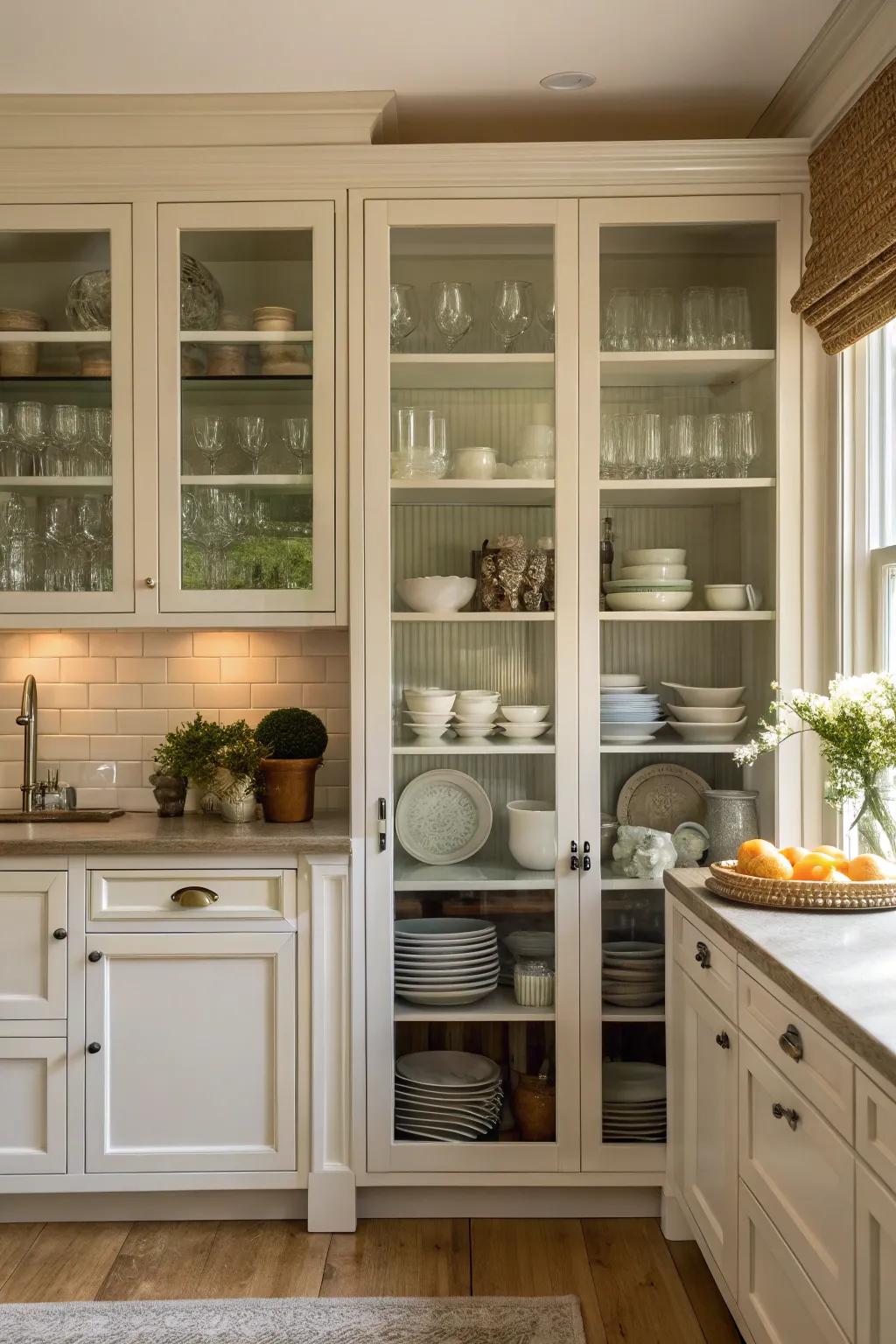 Glass cabinet doors allow you to showcase your favorite kitchen items.