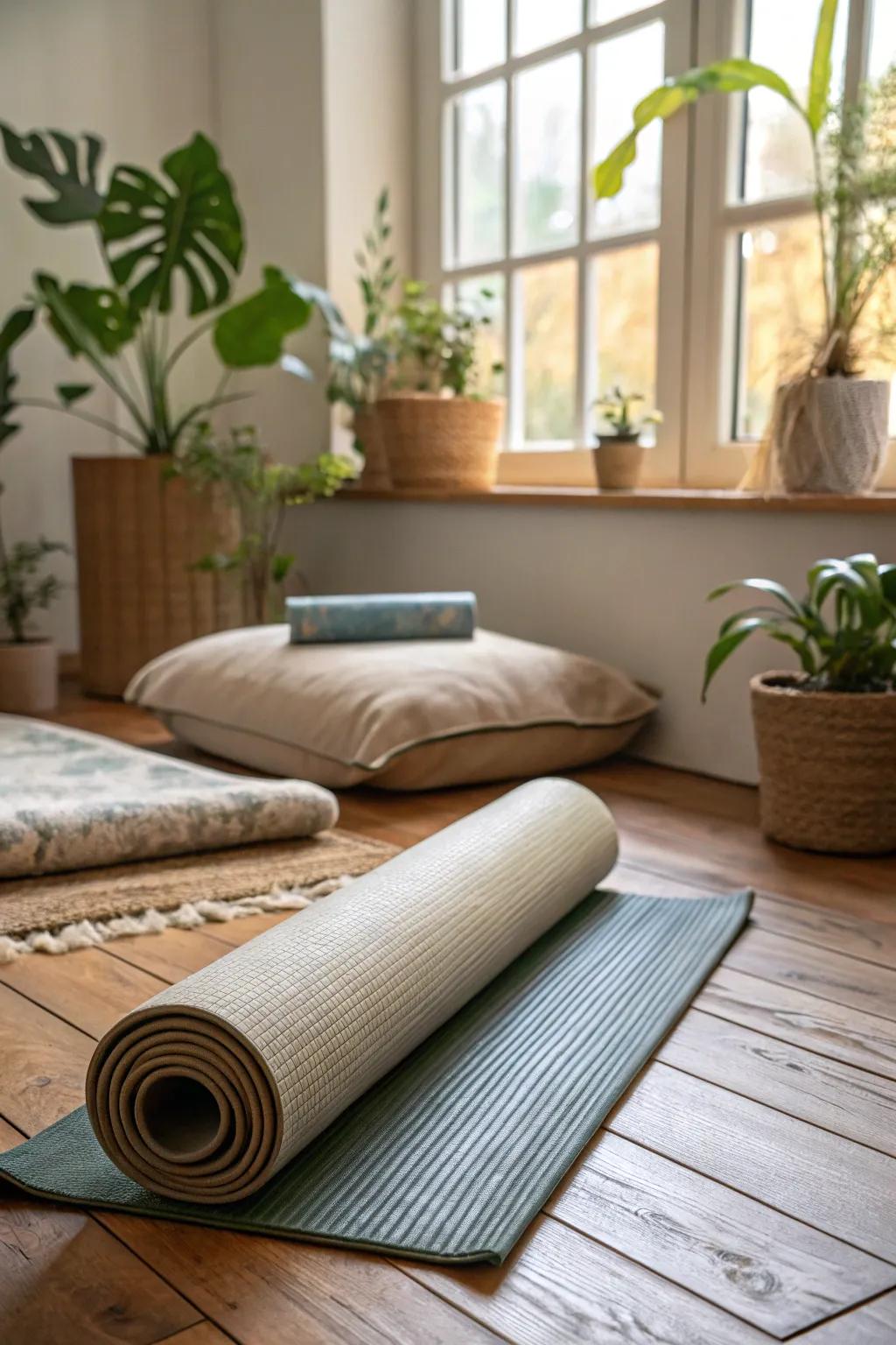 A durable and sustainable eco-friendly yoga mat enhancing the home workout experience.