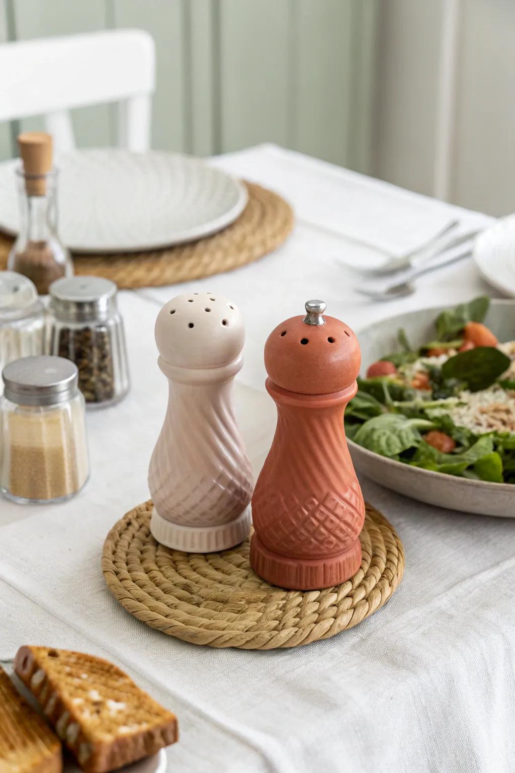 Quirky clay salt and pepper shakers that add character to your table.