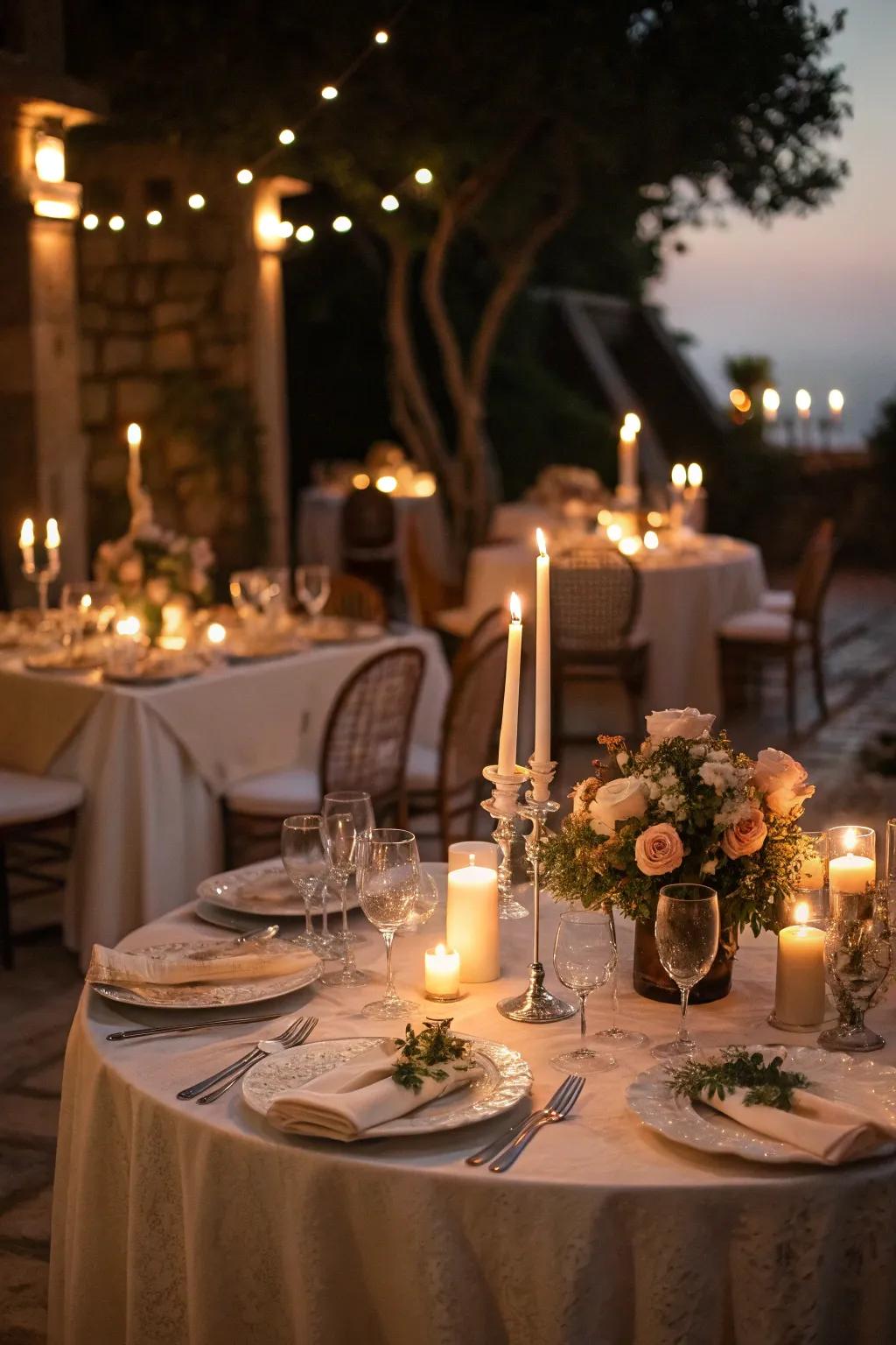 Set the mood with a romantic candlelit dinner celebration.