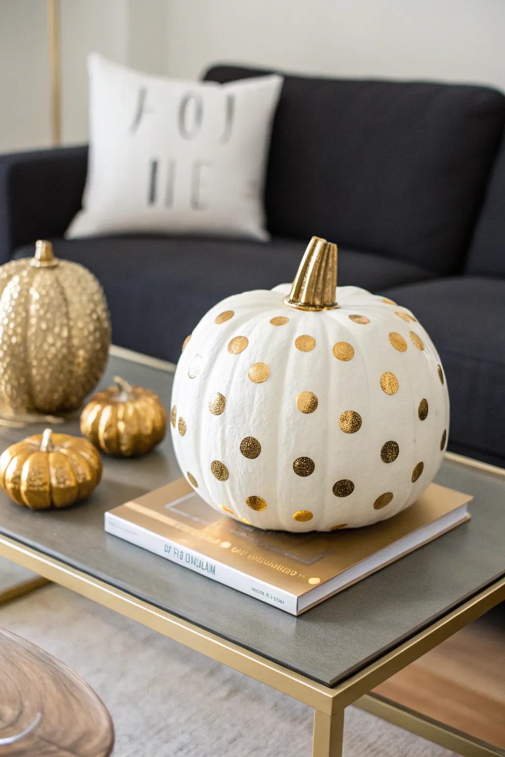 Polka dot patterns add a classic and elegant touch to pumpkins.