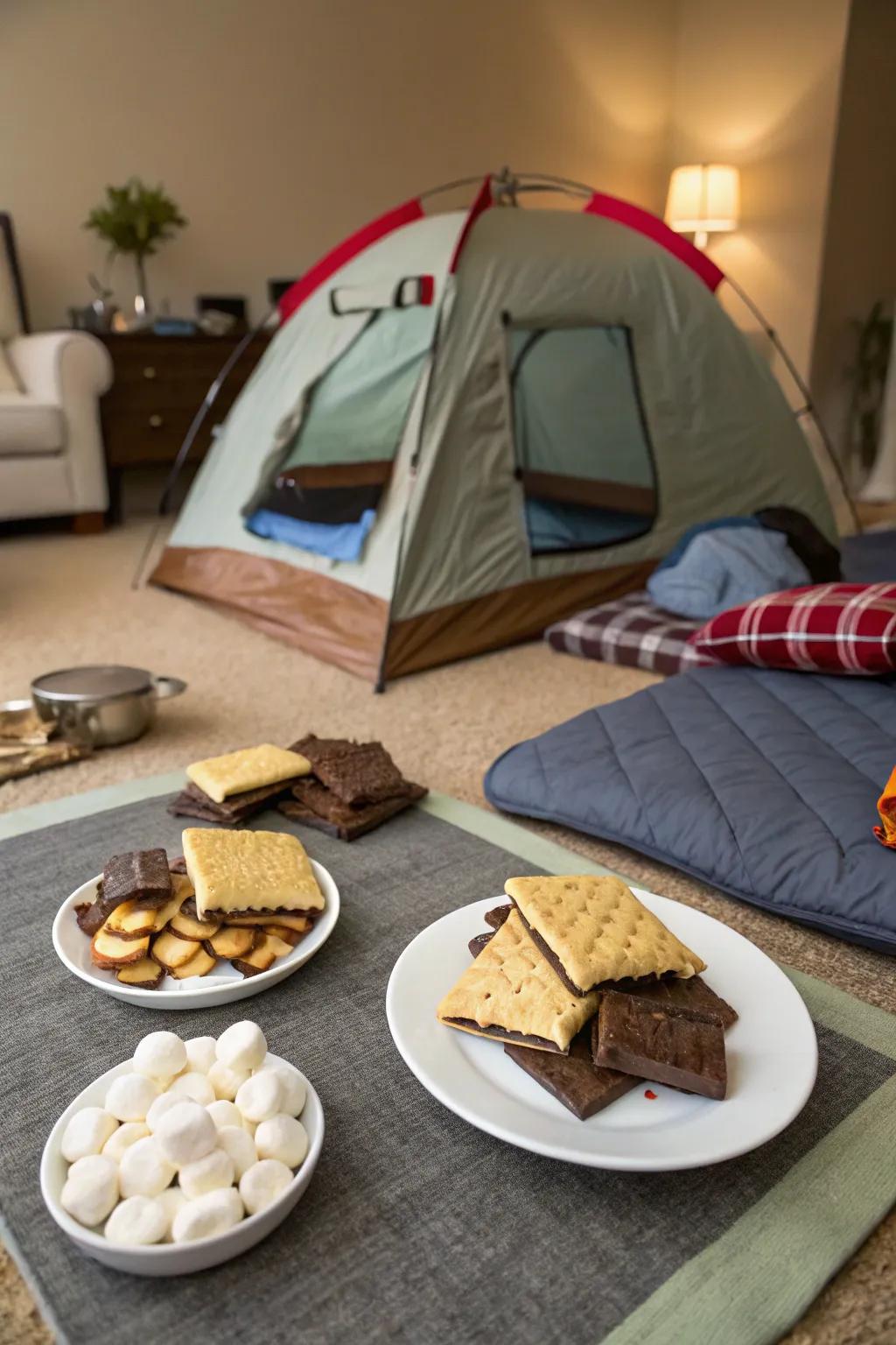 Embark on an indoor camping adventure for a cozy and adventurous February birthday.