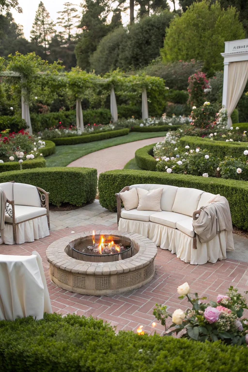 Matching love seats bring elegance and intimacy to your fire pit seating.