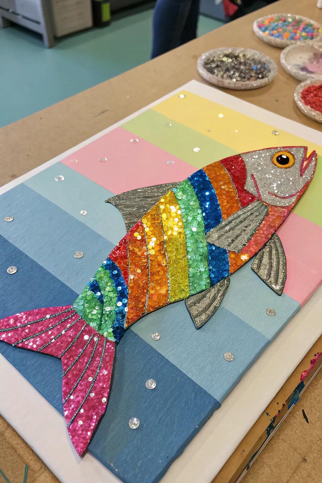 Add some sparkle to your life with a glitter fish collage.