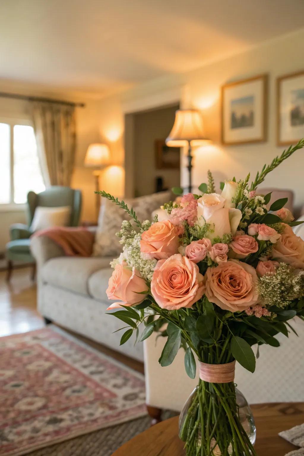 A bouquet that exudes warmth and coziness with peachy tones.