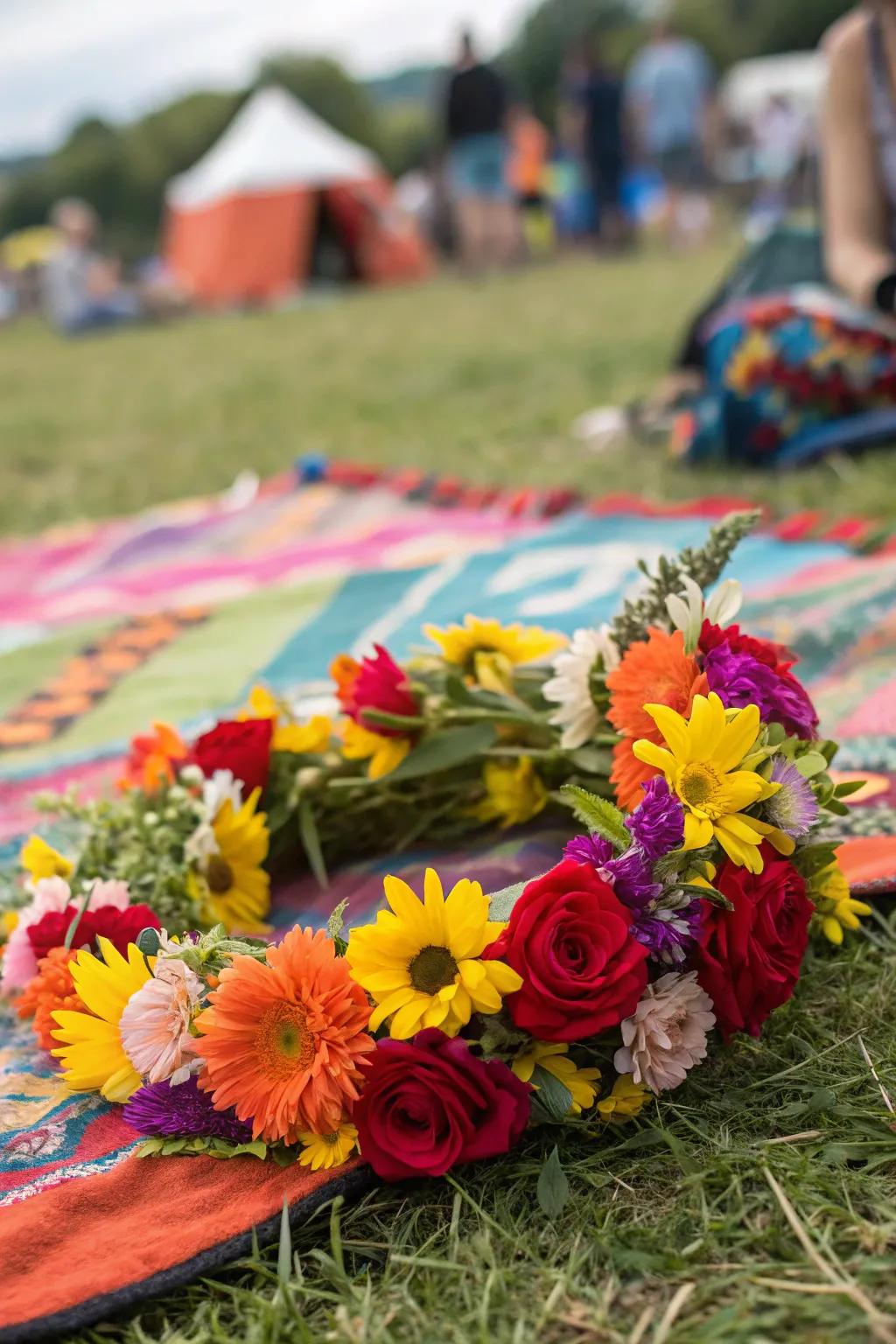 A festival favorite flower crown with vibrant colors.