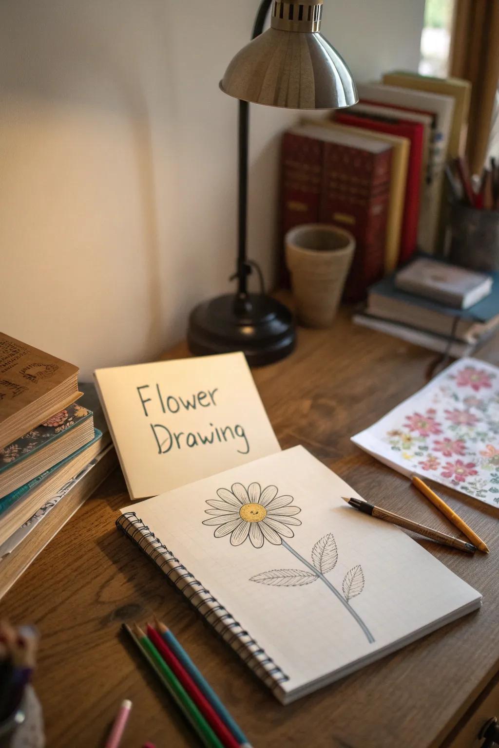 A meaningful flower drawing, personalized with a thoughtful phrase.