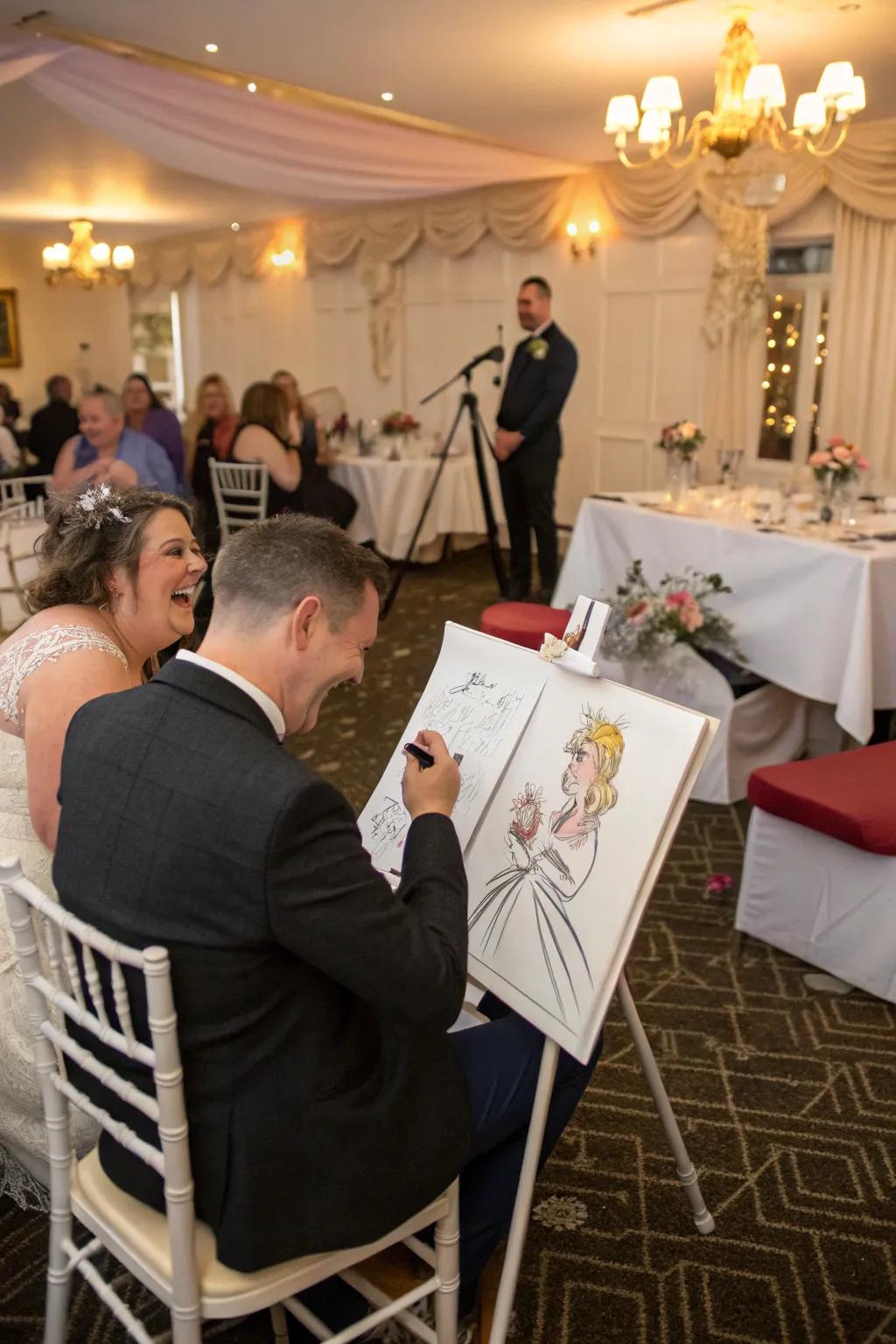 A live caricaturist provides guests with fun, personalized keepsakes.