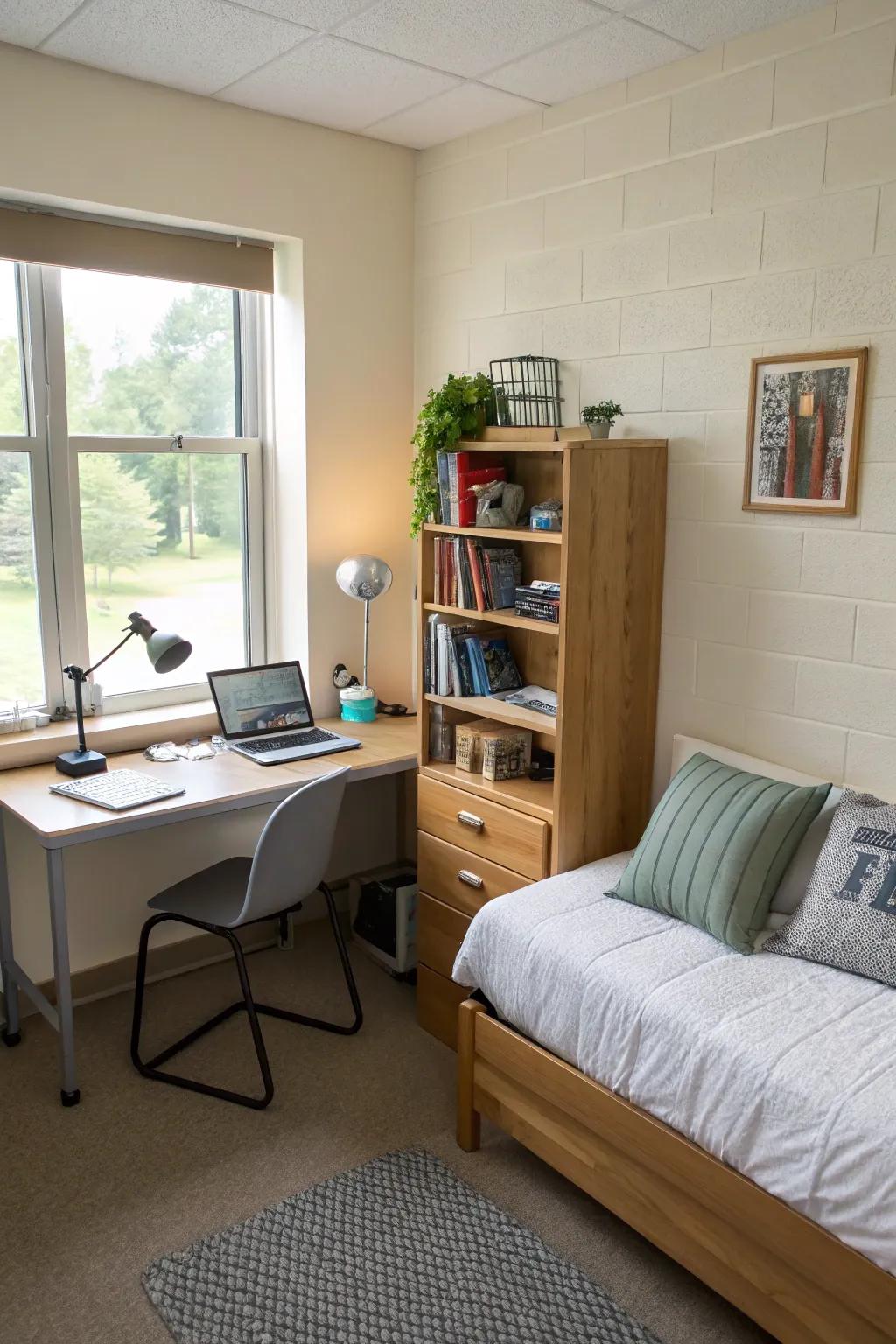 Functional decor combines style and utility in your dorm room.