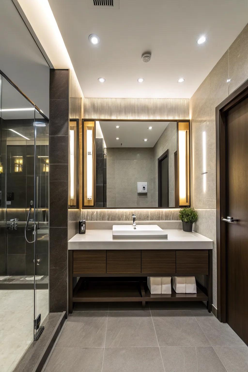 Good lighting enhances the functionality and ambiance of the guest restroom.