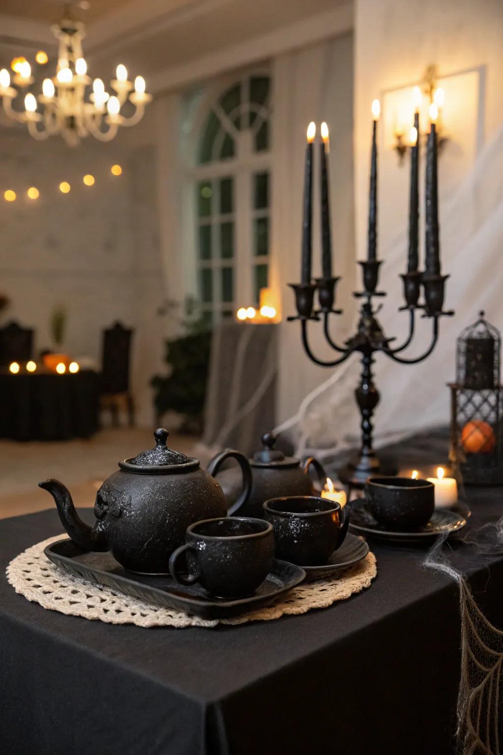 A spooky tea party centerpiece for an enchanting setup.