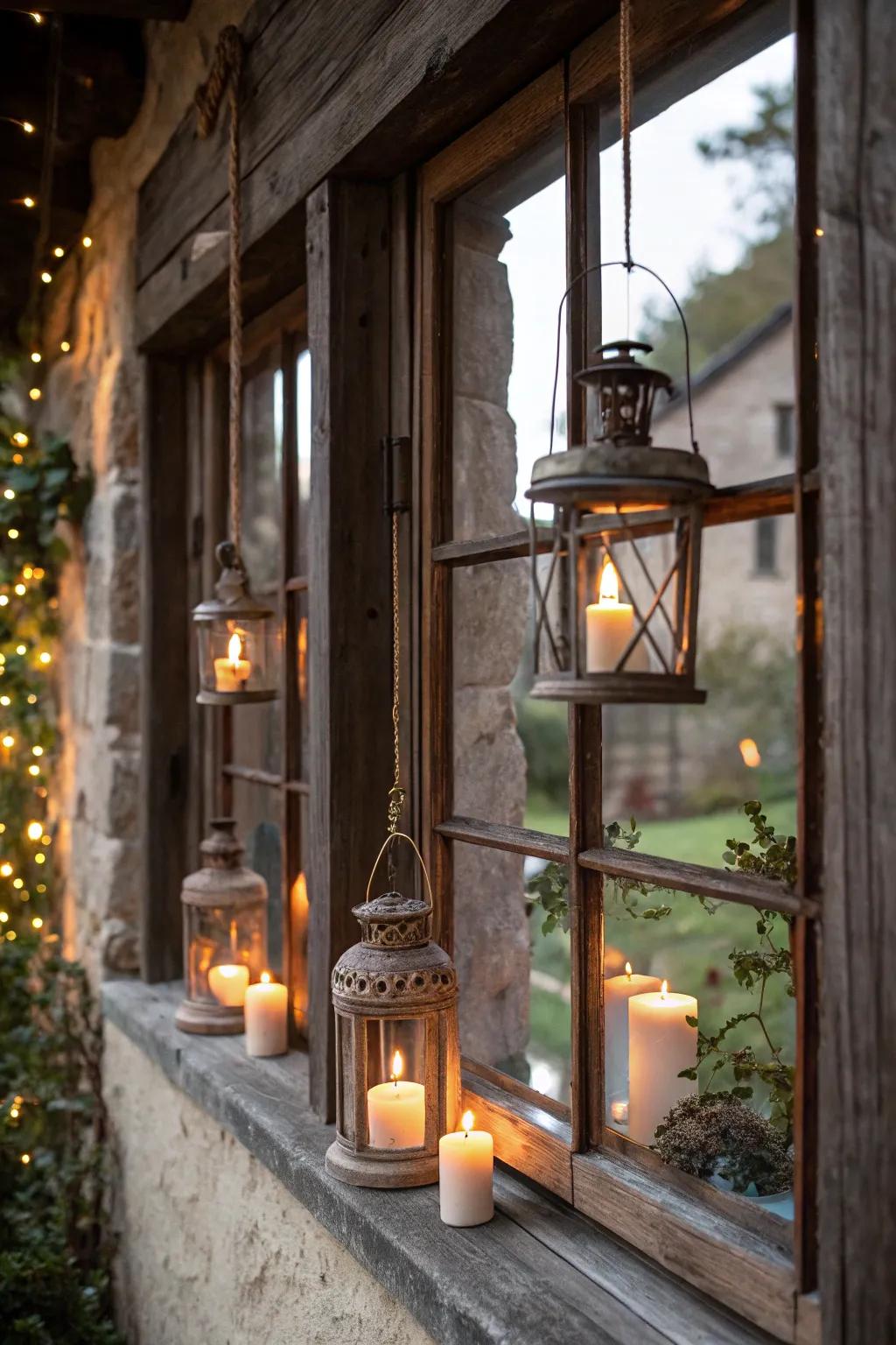 Candlelit lanterns add old-world charm and warmth to your Halloween decor.