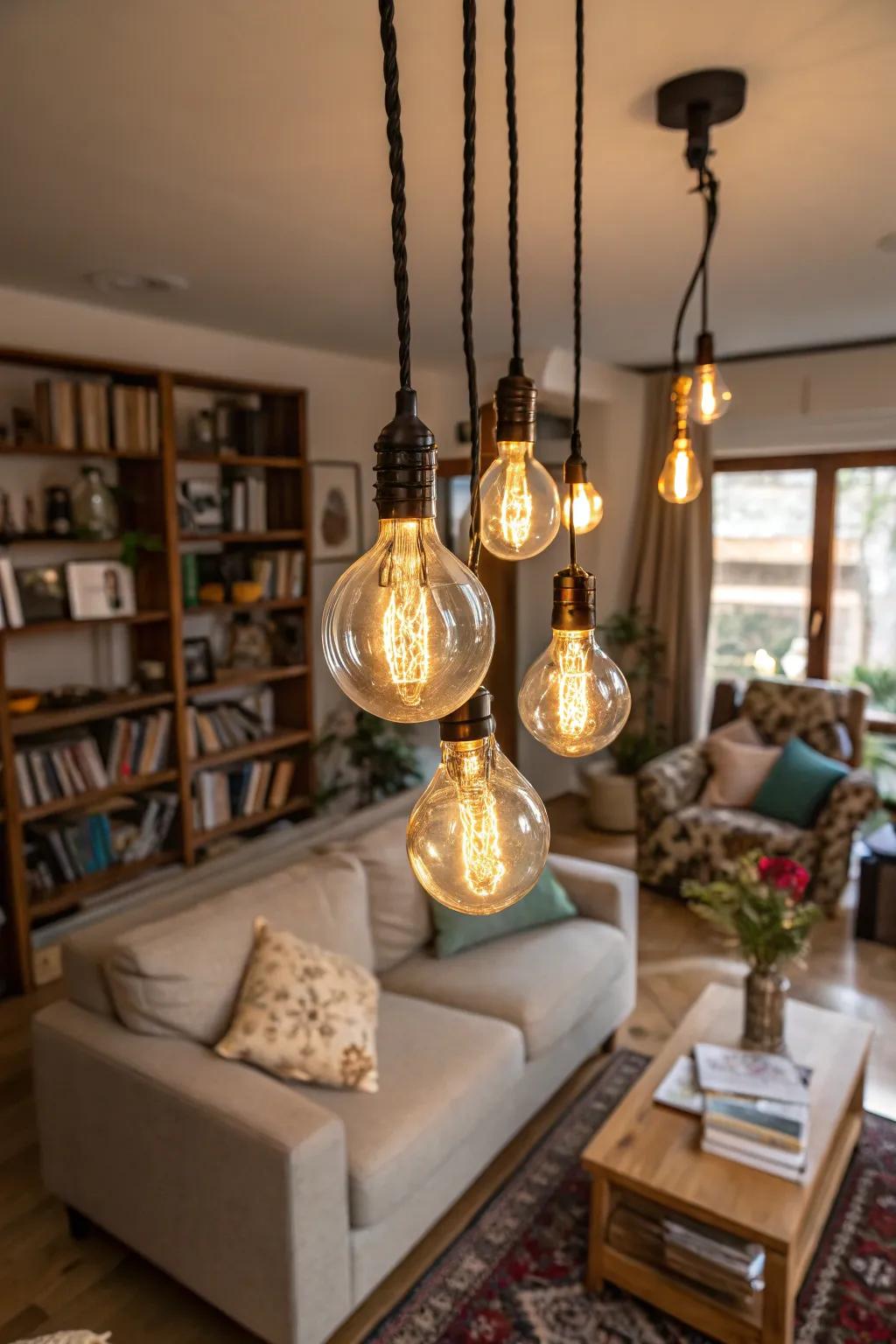 Edison bulbs create stunning focal points in living rooms.