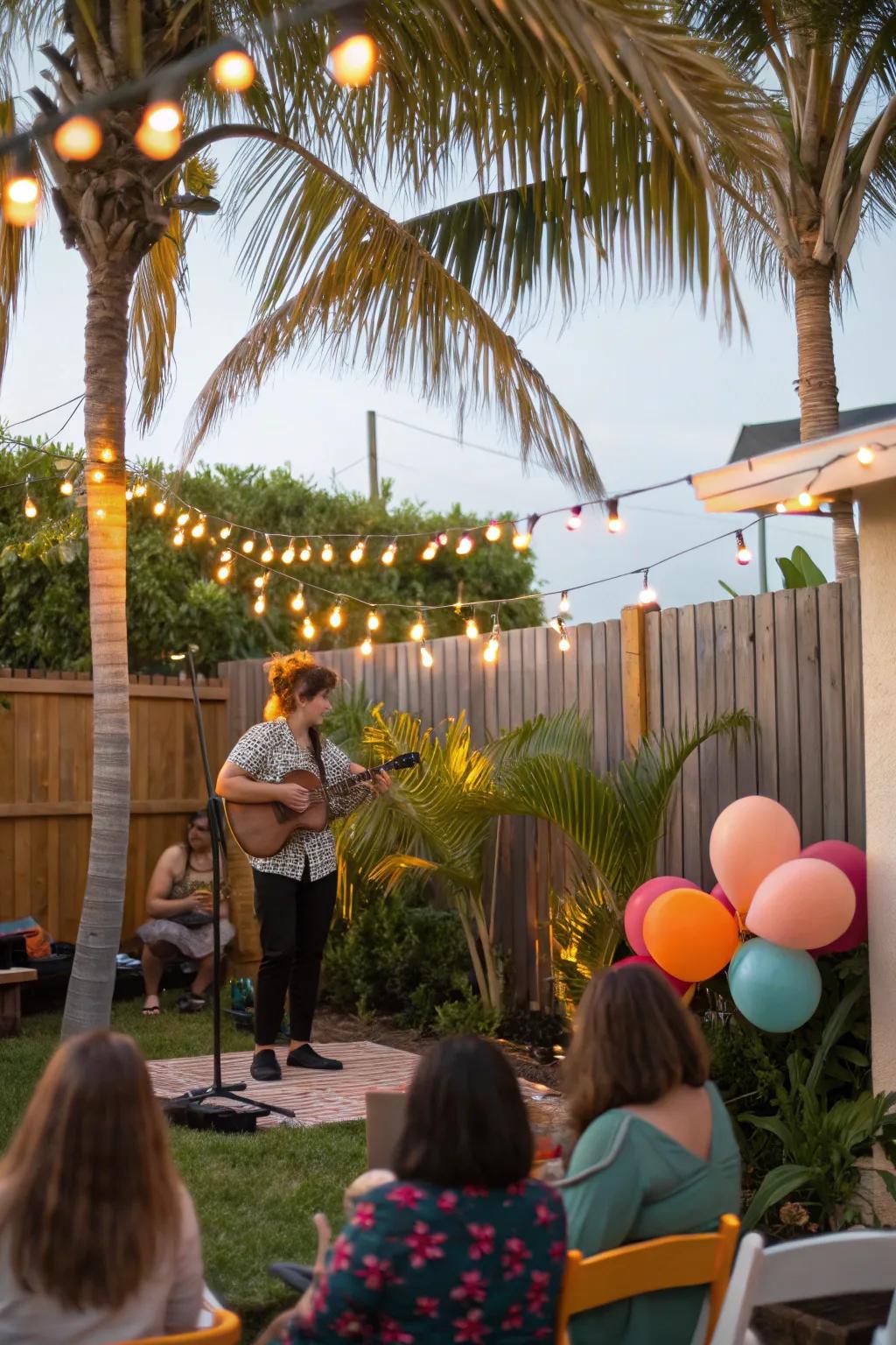 Enhance your party with live ukulele music for an authentic Hawaiian vibe.