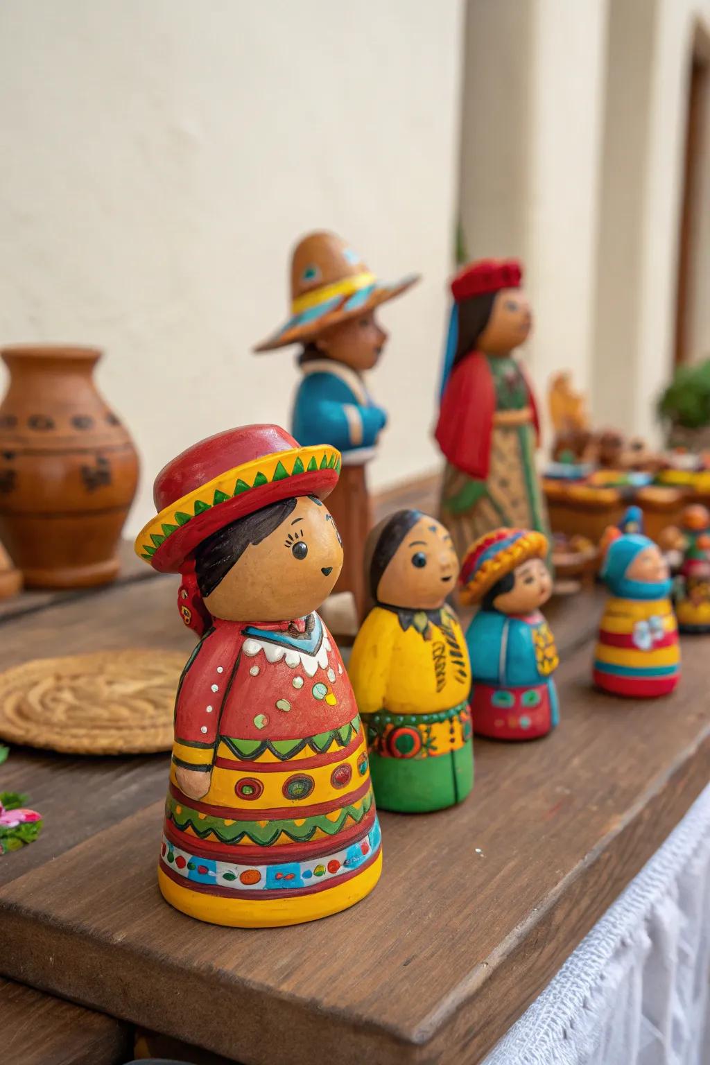 Craft miniature figurines inspired by Ecuadorian art.