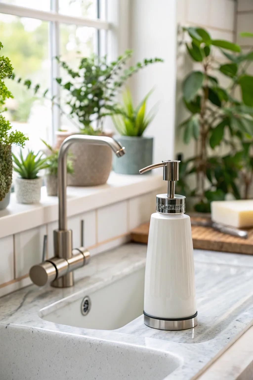 An eco-friendly dish soap dispenser that blends functionality with style.