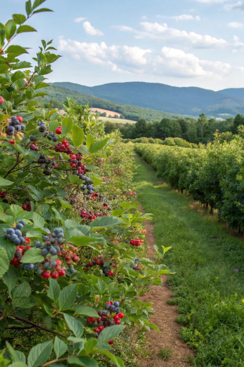 A lush mixed berry orchard offering a diverse harvest.