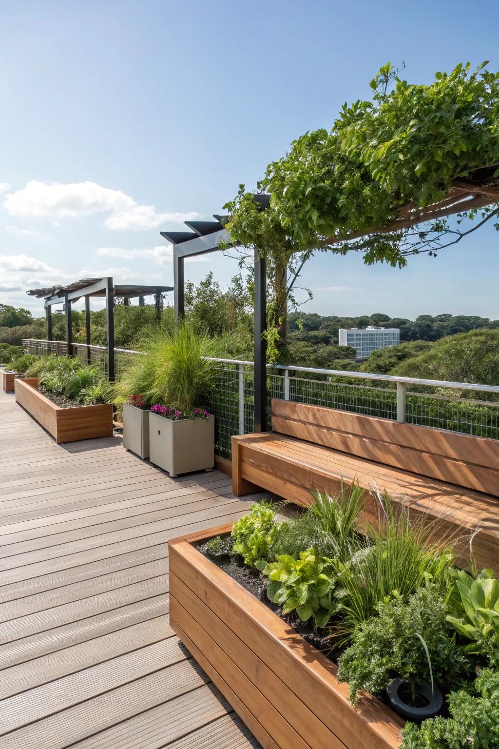 Eco-friendly materials enhance the deck’s natural beauty and sustainability.